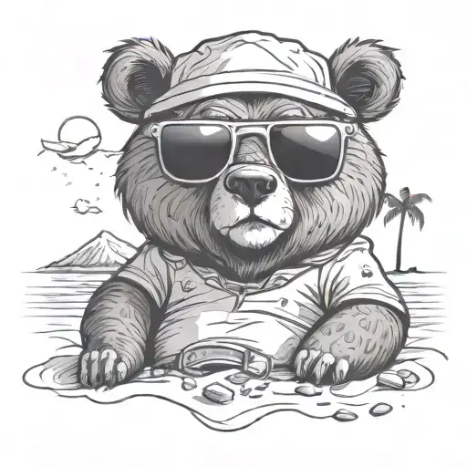 Papa Bear Chilling At The Beach With Sunglasses