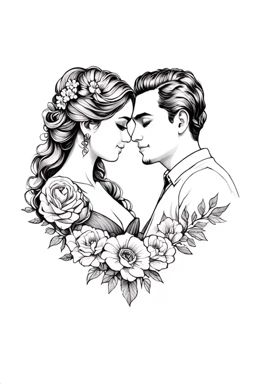 Hearts And Floral Traditional Style Tattoo Featuring Mom And Dad