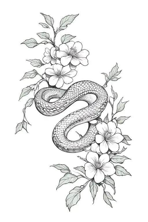 Flowers And Snake Intertwined With Vines Growing
