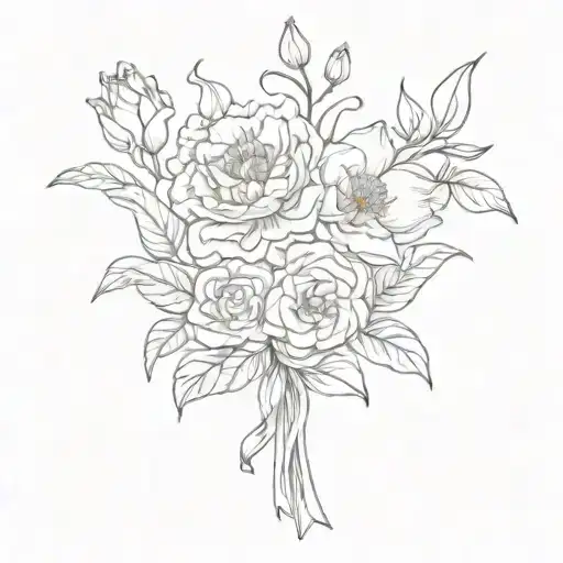 A Flower Bouquet With A Carnation Flower And A Daffodil And A Peony With A Bow