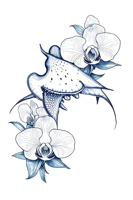 Navy Stingray With Orchids Around