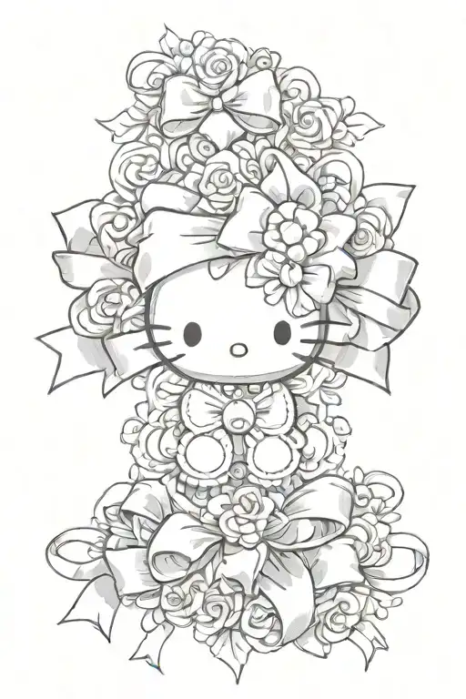 A Ribbon Bow With Hello Kitty's Face In The Middle