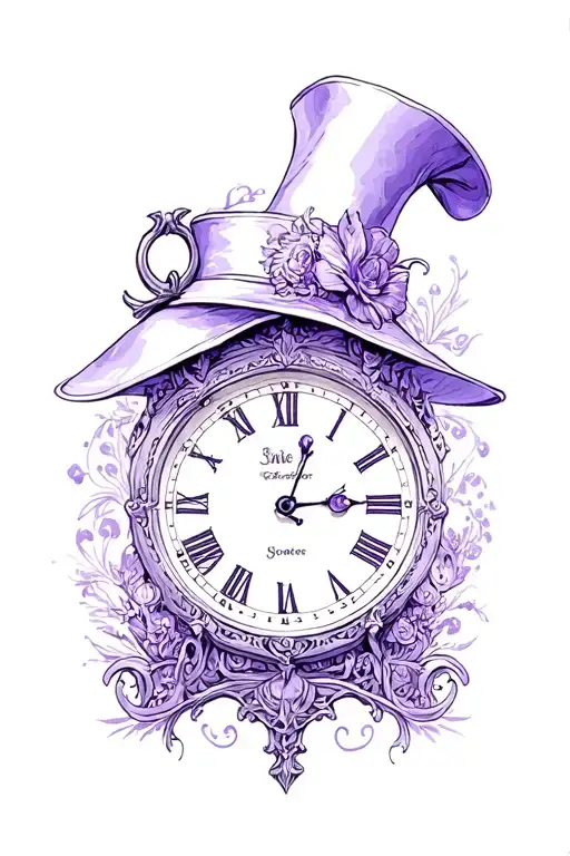 Alice In Wonderland Hat Clock Purple
