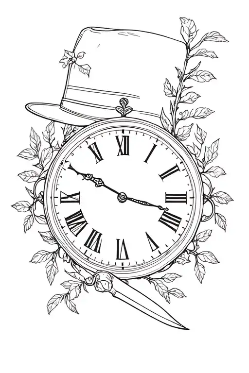 Alice In Wonderland Hat Clock Vines Knife