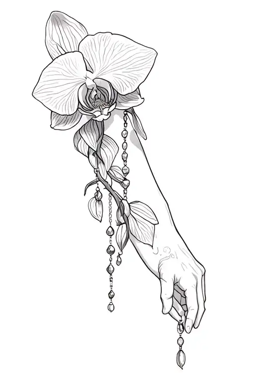 Orchid Arm Sleeve Tattoo With A Rosary Incorporated