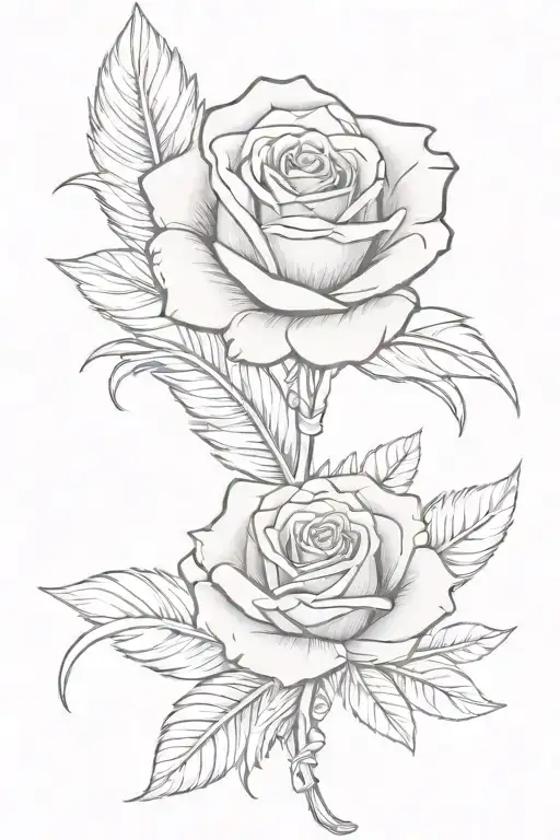 Feather With Rose Intertwined With Robbon Bow Tie