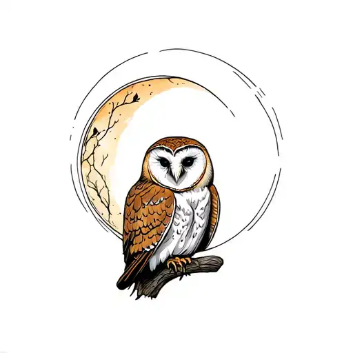 A Barn Owl Underneath A Full Moon