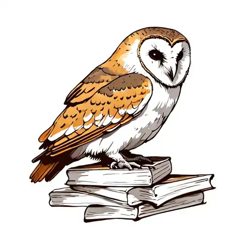 A Barn Owl Atop Of A Pile Of Books