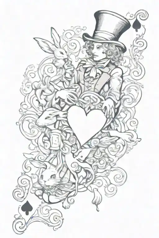 Alice In Wonderland Mad Hatter White Rabbit Heart Playing Cards With Quote
