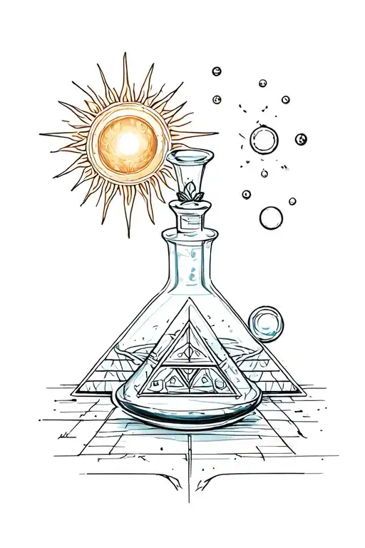 Alchemy Potion With Sun And Pyramid