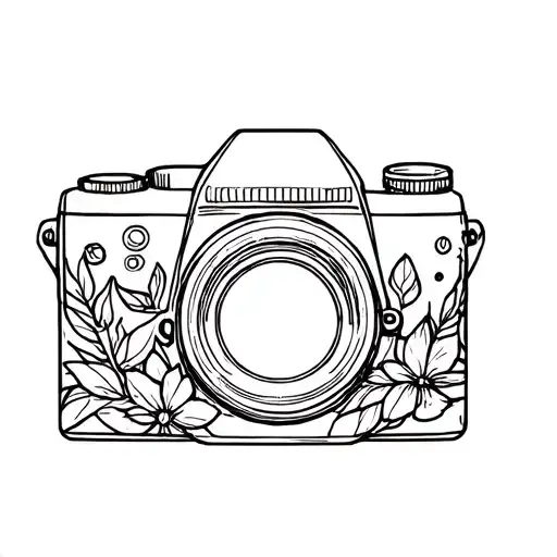 Linework Camera With Leaves Or Flowers