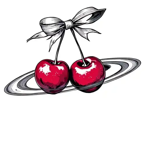 Two Cherries With A Bow And Rings Of Saturn