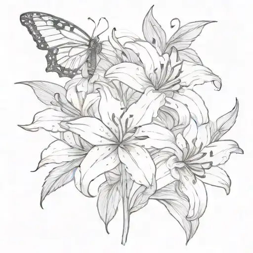 Lilies And Butterflies On Hand