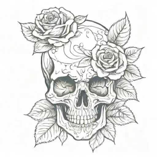 Skull And Rose With Leaf Clover