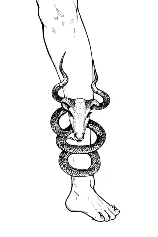 Snake Around Leg With Taurus Sign
