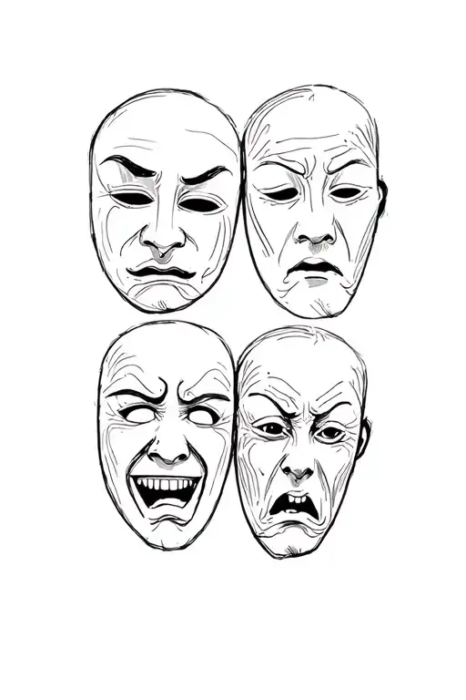 4 Theatrical Masks Joy Sadness Anger Indifference