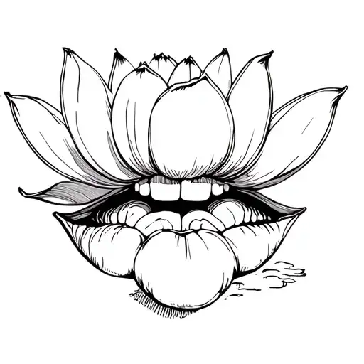 Lotus Flower Been Eaten By A Set Of Female Lips