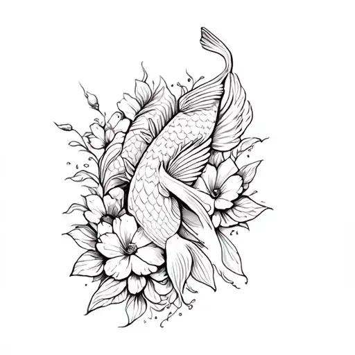 A Koi Fish And Flowers