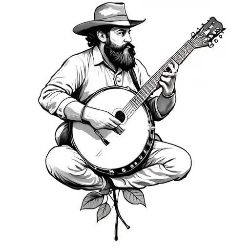 Okay Now Make A Man With Beard And Mustache And Hat That Banjo Playing Sitting On A Size Rose