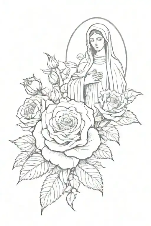 Roses With Virgin Mary With Name Rosalva