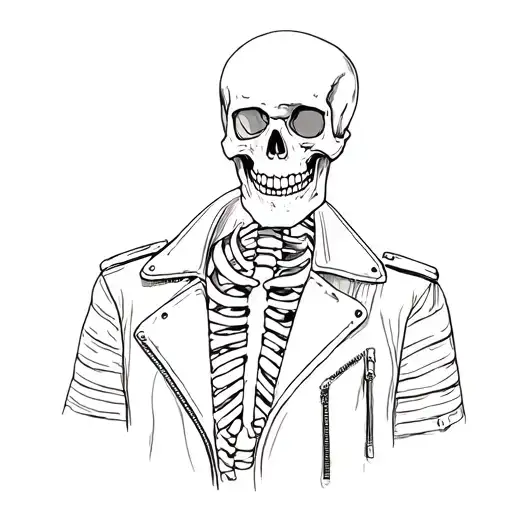 Simple Skeleton With Leather Jacket Outline