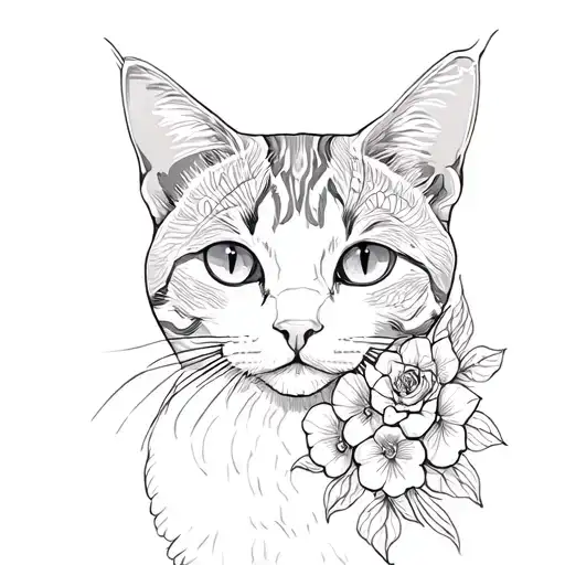 Cat With Delicate Fine Features With Florals