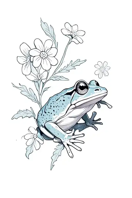 Tree Frog And Forget Me Nots Flowers