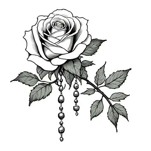 2 Roses And Rosary Wrapped Loosely