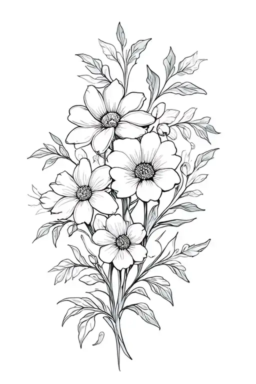 It Should Be Several Flowers With Flourishes And With Patterns In Flowers Inside