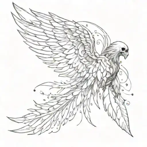 Skeletal Wings With Feathers Falling Off The Wings