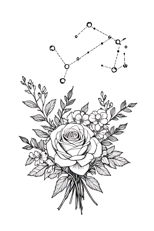 Rose And Honeysuckle Bouquet With Gemini Constellation