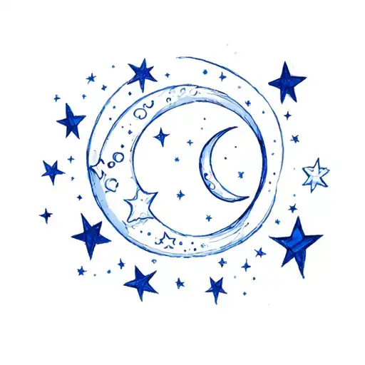 Blue Stars With Moons Around