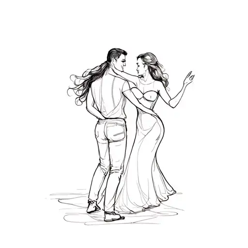 Couple Dancing Line Art