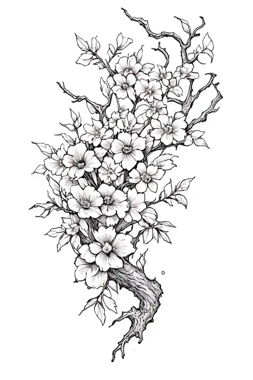 Flowers Weaving Around Tree Branch