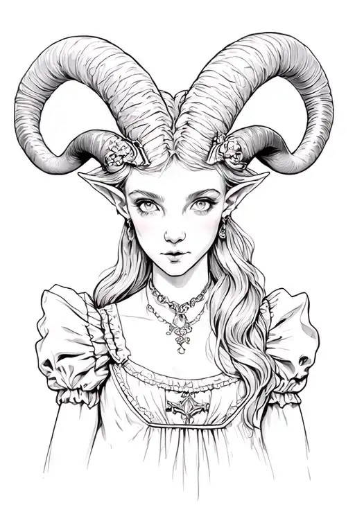 Evil Alice In Wonderland With Ram Horns Portrait Style
