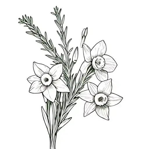 Rosemary And Two Daffodils Bouquet