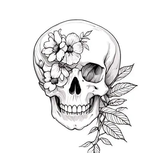 Skull With Flowers Growing House Plants