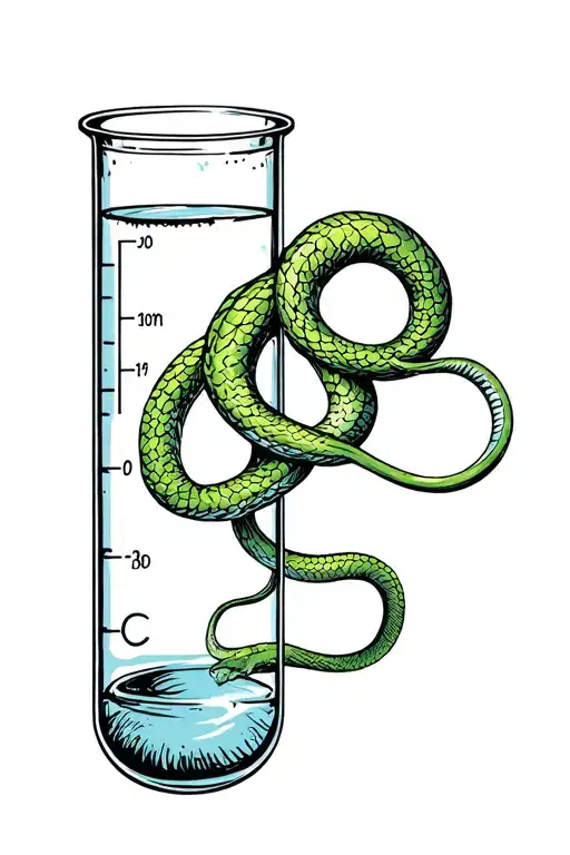 Chemical Test Tube With A Green Snake Inside Surrounded