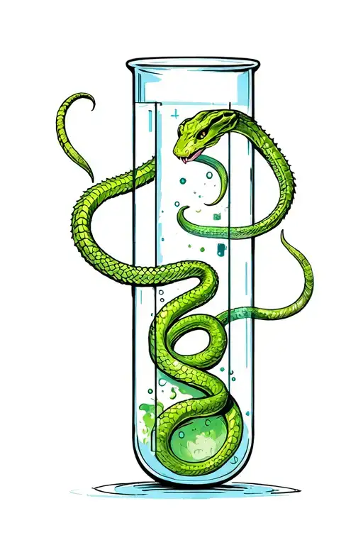 Chemical Test Tube With A Green Snake Inside Surrounded