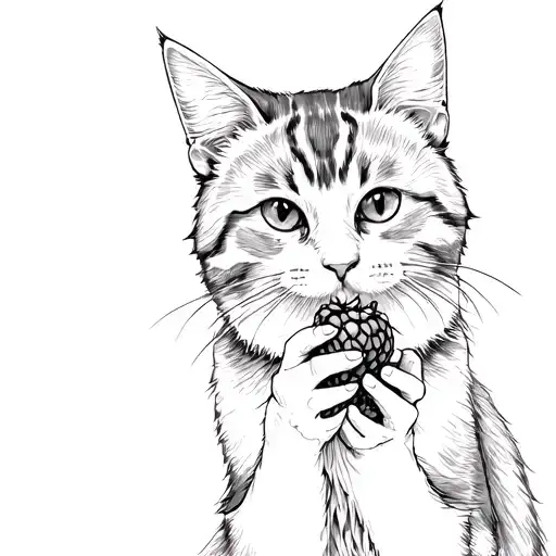 Kitty Maincoon-siberian Holding A Raspberry - No Colour