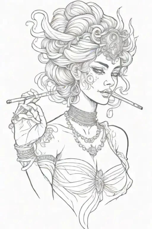 Smoking Themis With Blindfolded Eyes And Scales In Her Hands