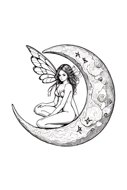 Fairy Sitting On Moon