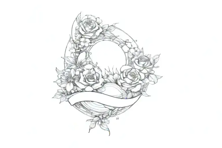 Flowers And Half Moon Intertwined