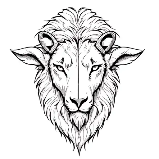 A Half Lion Head And A Half Goat Head Combined Together