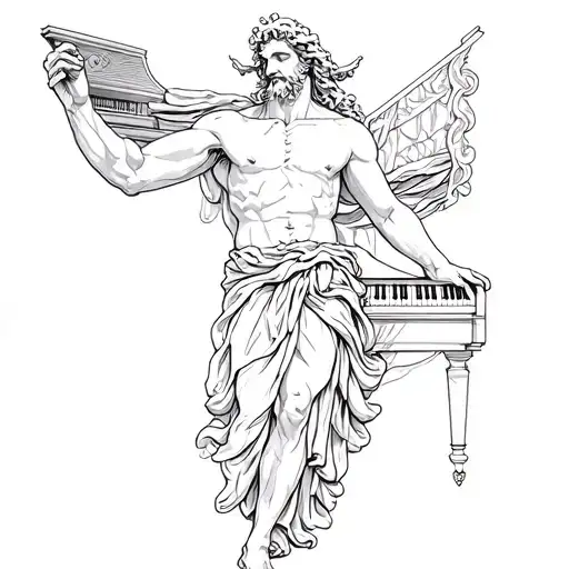 Greek God Zeus With Piano Keyboard Intertwined