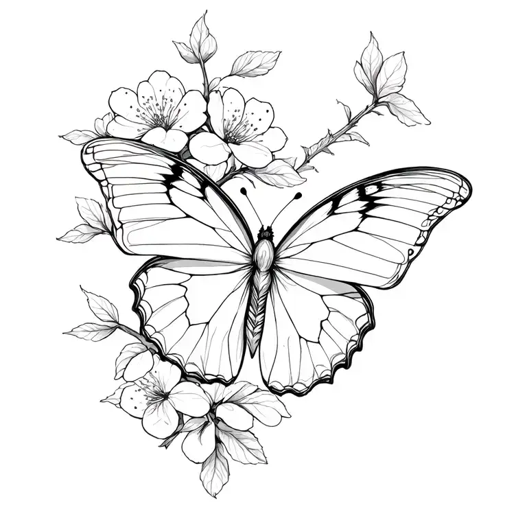 Half Butterfly Half Cherry Blossoms Blooming