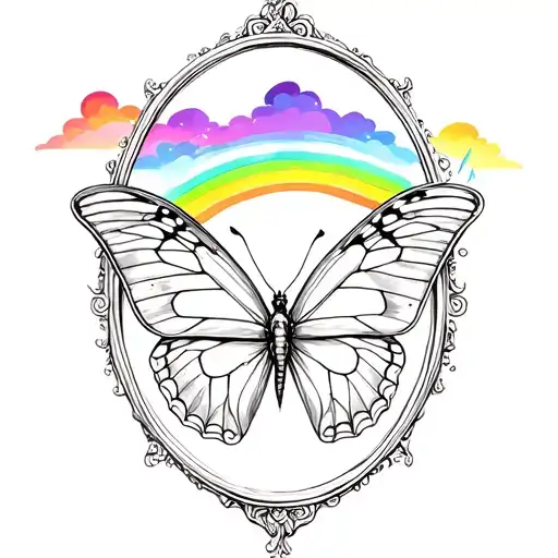 Butterfly With Rainbow Cloud Encased In Mirror