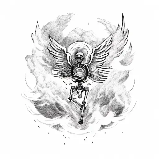 The Skeleton Of Icarus Falling From The Sky With Fire On His Wings