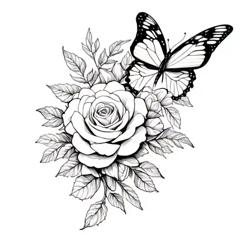 Flowers And Butterflies With Roses Intertwined