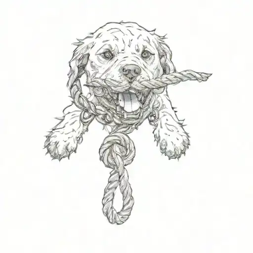 A Dog Chewing On A Rope